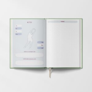 Mě tělo: prostor pro sebereflexi s otázkami o pocitech a cílech, ilustrace postavy v pohybu.