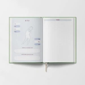 Mě tělo: prostor pro sebereflexi s otázkami o pocitech a cílech, ilustrace postavy v pohybu.