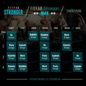 Cvičící plán FitFab Stronger Max s aktivitami na každý den v týdnu.